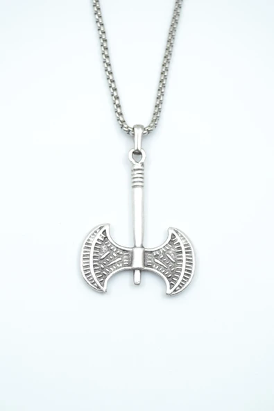 Balta Gümüş Kaplama Örme Zincir Kolye - Resim 7