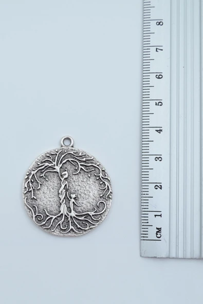 Anne Çocuk - Hayat Ağacı Gümüş Kaplama Düz Zincir Kolye - Resim 3