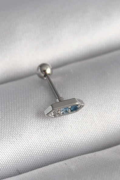 HEYF 316L Çelik Gümüş Renk Mavi Zirkon Taşlı Tragus Piercing