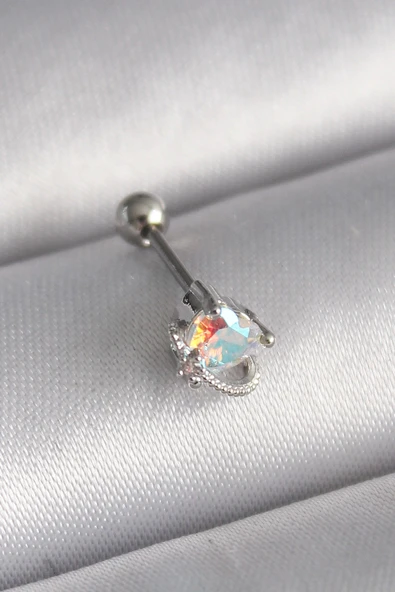 HEYF 316L Çelik Gümüş Renk Zirkon Taşlı Kalp Tragus Piercing ürün görseli 1