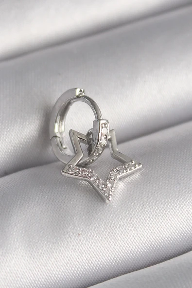 HEYF 316L Çelik Gümüş Renk Zirkon Taşlı Sallantı Yıldız Model Tragus Piercing