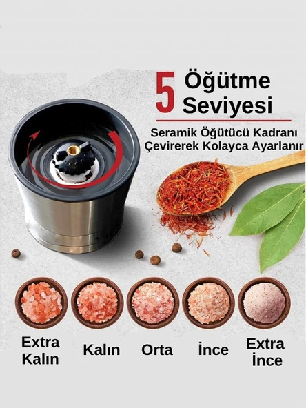 Sebze Çeşnisi (Tuz-Ot)- Metal Kapaklı Seramik Değirmen Öğütücü 235Gr - 3