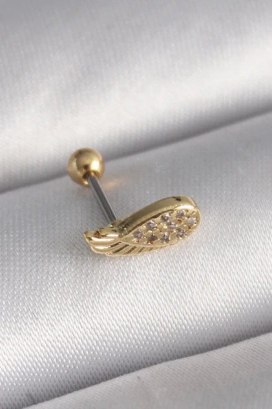 HEYF 316L Çelik Gold Renk Zirkon Taşlı Kanat Tragus Piercing ürün görseli 1