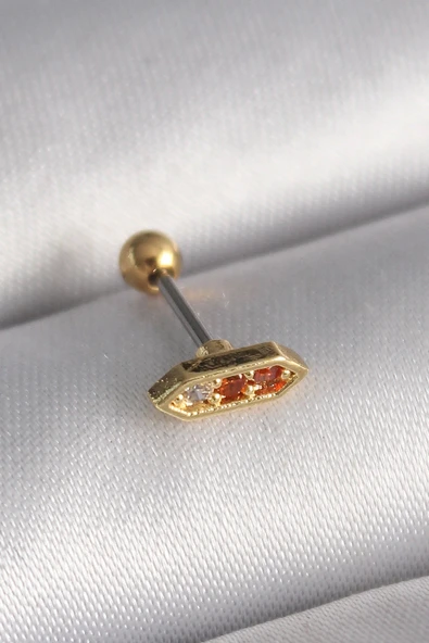 HEYF 316L Çelik Gold Renk Turuncu Zirkon Taşlı Tragus Piercing