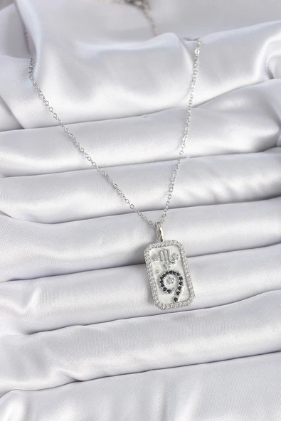 HEYF 316L Çelik Gümüş Renk Zincir Akrep Burcu Zirkon Taşlı Kadın Kolye - Resim 2