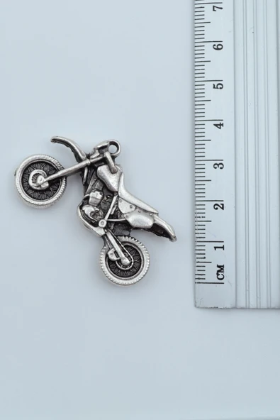 2'li Cross Motor - Motorsiklet - Kulaklık Gümüş Kaplama Kolye Seti - 4