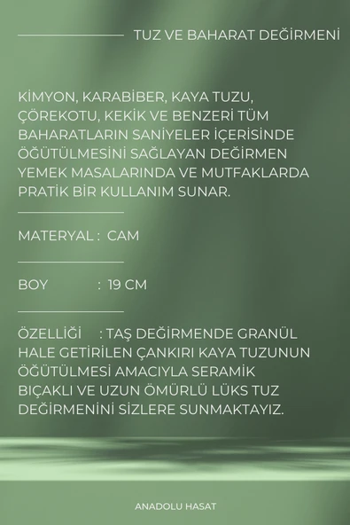 Sebze Çeşnisi (Tuz-Ot)- Metal Kapaklı Seramik Değirmen Öğütücü 235Gr - 2