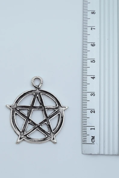 3'lü Pentagram Ters Pentagram Keçi Kafası Gümüş Kaplama Kolye Seti - 4