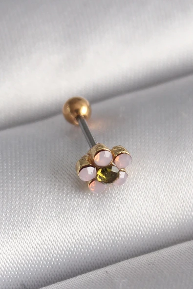 HEYF 316L Çelik Gold Renk Zirkon Taşlı Çiçek Tragus Piercing