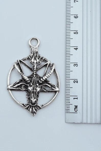 3'lü Pentagram Ters Pentagram Keçi Kafası Gümüş Kaplama Kolye Seti - 5