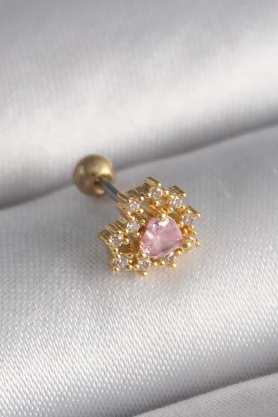HEYF 316L Çelik Gold Renk Zirkon Taşlı Kalp Tragus Piercing