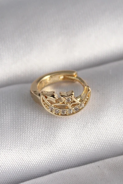 HEYF 316L Çelik Gold Renk Zirkon Taşlı Ay Yıldız Model Tragus Piercing