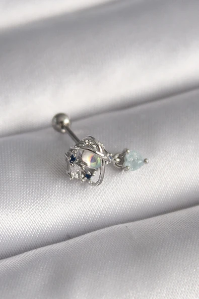 HEYF 316L Çelik Gümüş Renk Zirkon Taşlı Sallantı Kalp Detay Tragus Piercing - 1