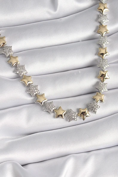 HEYF Pirinç Mix Renk Zirkon Taşlı Yıldız Model VIP Exclusive Seri Kadın Kolye ürün görseli