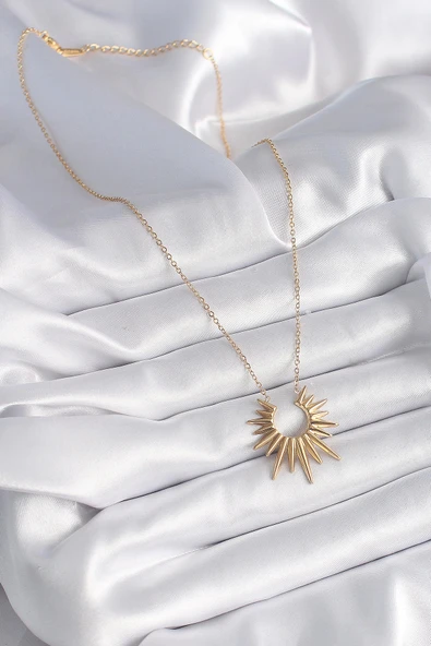 HEYF 316L Çelik Gold Renk Güneş Model Vintage Kadın Kolye - Resim 2