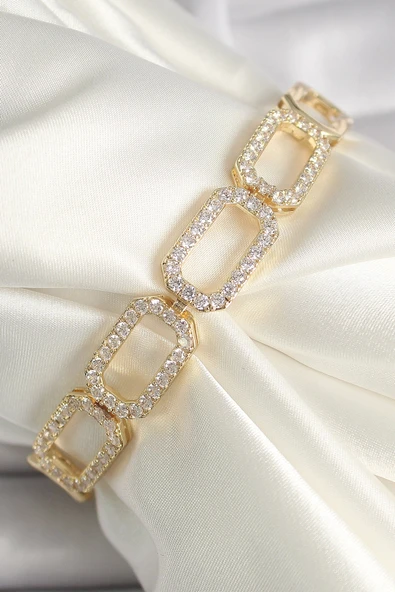 HEYF Pirinç Gold Renk Zirkon Taşlı Zincir Model Xuping VIP Exclusive Seri Bileklik ürün görseli 1