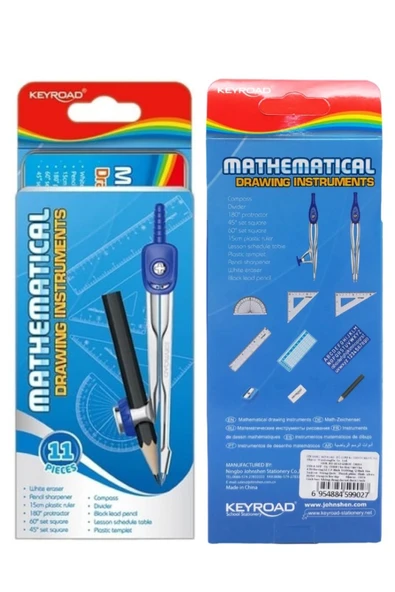 Teknik Çizim Seti 11 Parça Keyroad Metal Pergel Gönye Açı Ölçer İletki Harf Şablonu Metal Kutulu 971708 - 4