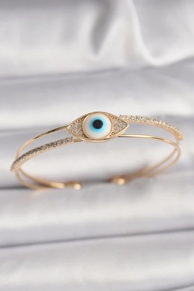 HEYF Pirinç Gold Renk Zirkon Taşlı Göz Model Kadın Bileklik ürün görseli 1