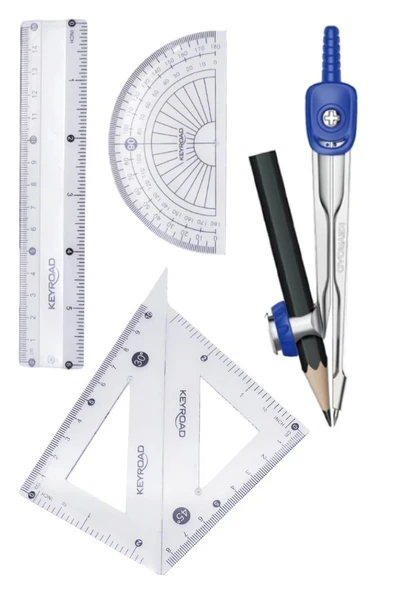 Teknik Çizim Seti 11 Parça Keyroad Metal Pergel Gönye Açı Ölçer İletki Harf Şablonu Metal Kutulu 971708 - 3