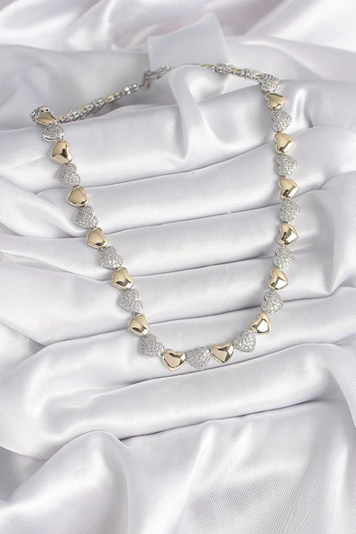 HEYF Pirinç Mix Renk Zirkon Taşlı Kalp Model VIP Exclusive Seri Kadın Kolye - Resim 2