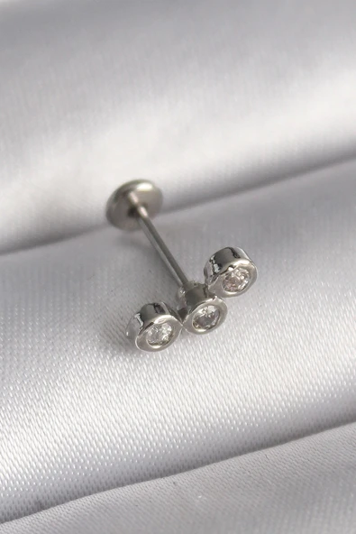 HEYF 316L Çelik Gümüş Renk Zirkon Taşlı Tragus Piercing