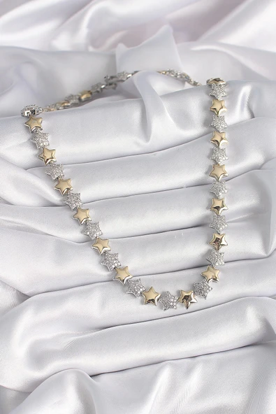 HEYF Pirinç Mix Renk Zirkon Taşlı Yıldız Model VIP Exclusive Seri Kadın Kolye - Resim 2