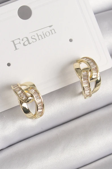 HEYF Pirinç Gold Renk Zirkon Taşlı Zincir Model Kadın Küpe ürün görseli