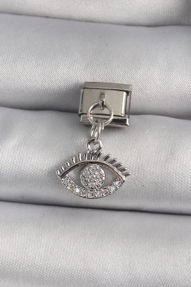 HEYF 316L Çelik Gümüş Renk Sallantı Zirkon Taşlı Göz Model Nomination Charm ürün görseli 1