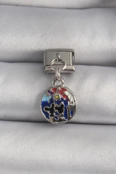 HEYF 316L Çelik Gümüş Renk Sallantı Dünya Model Nomination Charm
