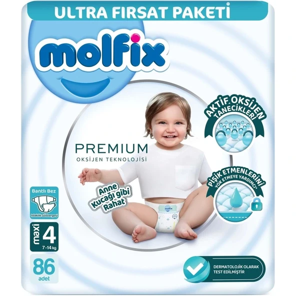 Nessiworld Molfix Premium Bebek Bezi Ultra Fırsat Paketi 4 Beden 7-14 Kg 86 Adet ürün görseli