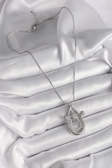 HEYF 316L Çelik Gümüş Renk Zirkon Taşlı Damla Model Kadın Kolye - Resim 2