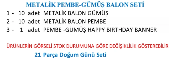 METALİK PEMBE-GÜMÜŞ BALON+BANNER SETİ - Resim 3