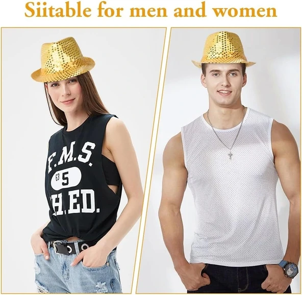 Nessiworld Disko Star Altın Gold Payetli Fötr Şapka Yetişkin Boy - 3