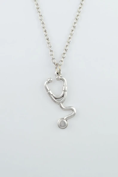 Doktor Steteskop Gümüş Kaplama Düz Zincir Kolye ürün görseli 1