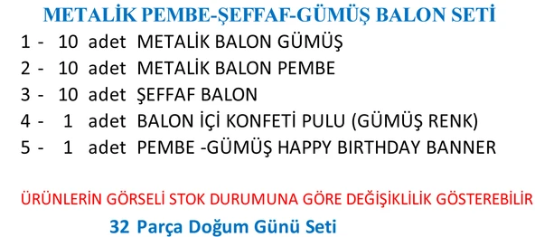 METALİK PEMBE-ŞEFFAF-GÜMÜŞ BALON+BANNER SETİ - Resim 3