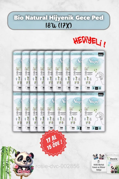 Sleepy  18'li Bio Natural Hijyenik Ped Gece 17 Al 15 Öde ve Rosie Hediye ürün görseli