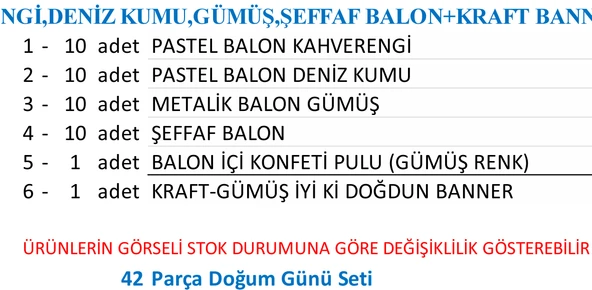 KAVERENGİ,DENİZ KUMU,GÜMÜŞ,ŞEFFAF BALON+KRAFT BANNER SETİ - 3