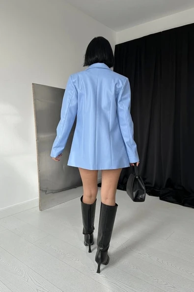 Mavi Düğmeli Deri Ceket - 4