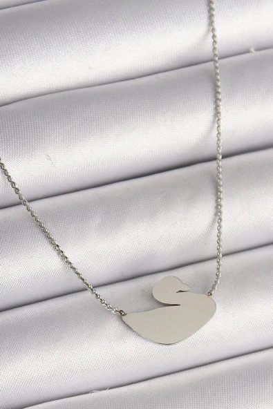 HEYF 316L Çelik Gümüş Renk Zincir Kuğu Model Kadın Kolye ürün görseli 1