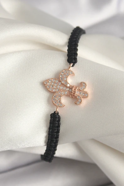 HEYF Pirinç Rose Renk Zirkon Taşlı Zambak Model Asansörlü Makrome Model Kadın Bileklik ürün görseli