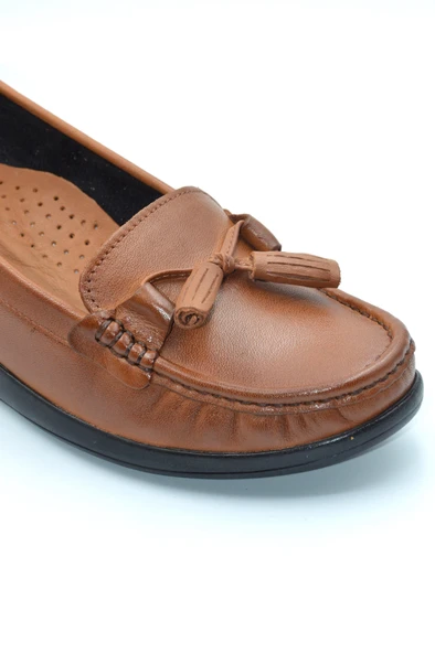 Kadın Taba Hakiki Deri Comfort Topuk Jelli Ayakkabı ( Elm-0042 ) - 3
