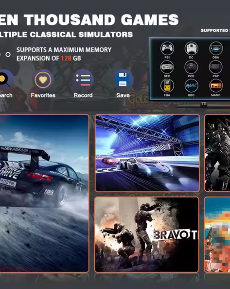 8K TV Stick 64 GB Retro Oyun Konsolu 20.000 Oyun, Çift Kollu, HDMI Atari TV Box - 6