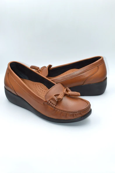 Kadın Taba Hakiki Deri Comfort Topuk Jelli Ayakkabı ( Elm-0042 ) - 5
