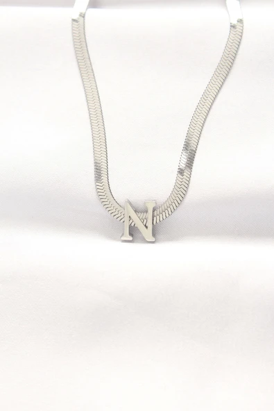 HEYF 316L Çelik N Harfli Silver Renk İtalyan Zincirli Kolye