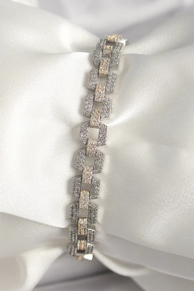 HEYF Pirinç Mix Renk Zirkon Taşlı Zincir Model VIP Seri Kadın Bileklik ürün görseli 1