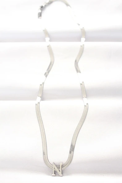 HEYF 316L Çelik N Harfli Silver Renk İtalyan Zincirli Kolye - 2