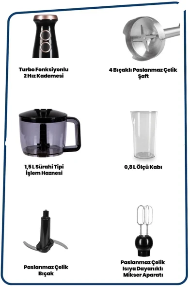 Goldmaster GM-7273 Bestmax Siyah Gold 1500 W Blender Seti - 6
