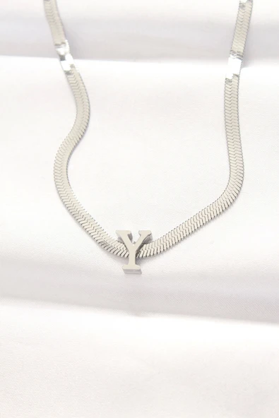 HEYF 316L Çelik Y Harfli Silver Renk İtalyan Zincirli Kolye
