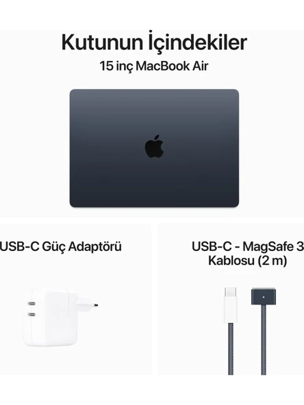 MacBook Air M3 Çip 8GB 256GB SSD macOS 15" Taşınabilir Bilgisayar Gece Yarısı MRYU3TU/A - 9
