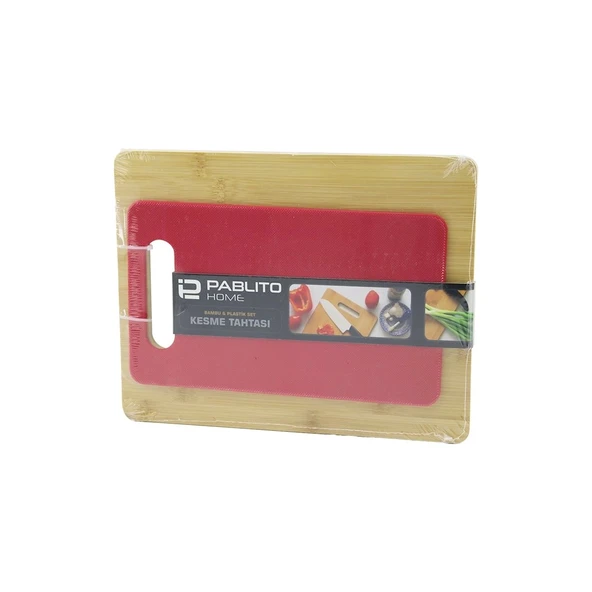 2PCS SET=AHŞAP BAMBU - PLASTİK KESİM PANOSU - KESME TAHTASI PLS:15X25CM- AHŞ:22X28CM (4172)
